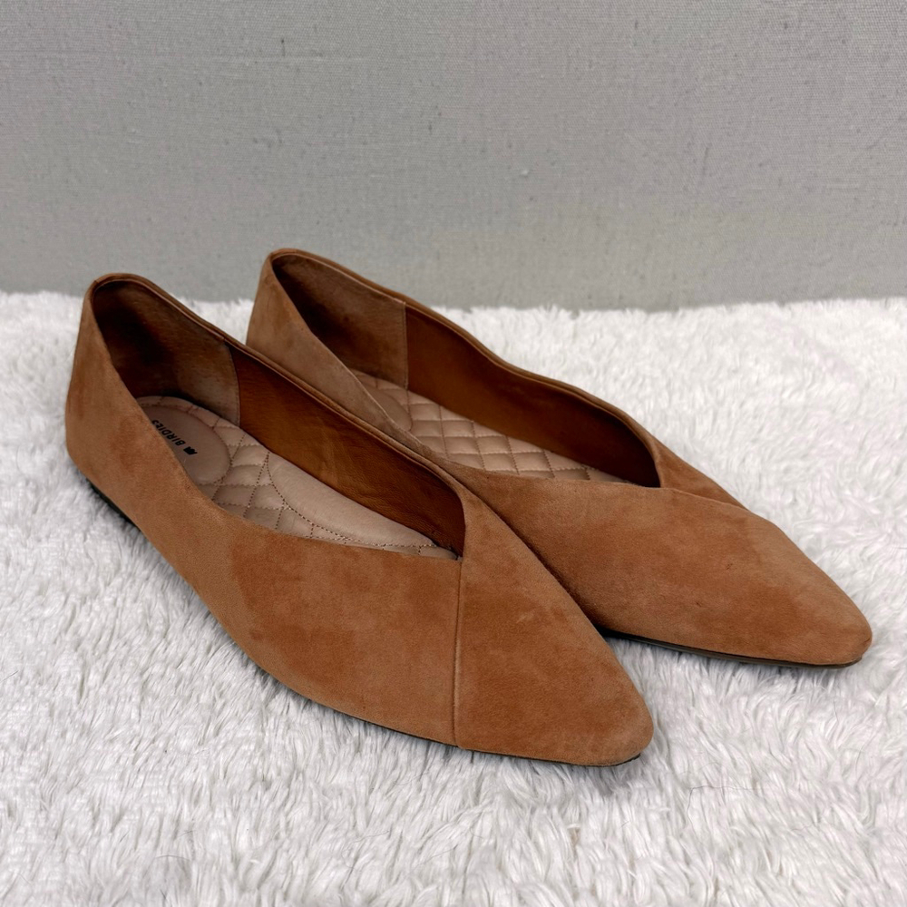 Birdies Suede Pointed Toe Flats in Cognac Brown
